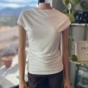 Banana Republic, White Wide Ribbed Draped Top Cap Sleeves Boat Neck Women's XS